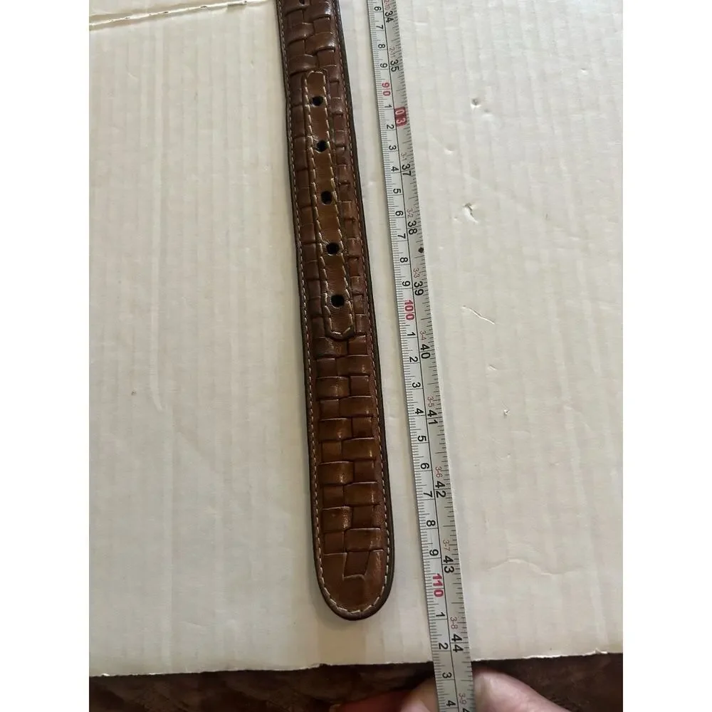 Vtg Johnston & Murphy Men’s Brown Woven Leather Belt Silver Buckle Dress Sz 36